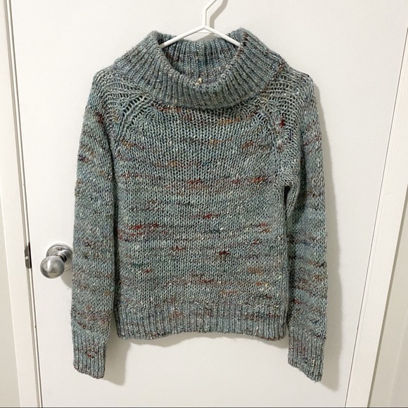 Anthropologie Moth Alpaca/Wool Blend Cowl Neck Knit Sweater Blue/Green Small - Picture 3 of 13